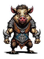 AI generated Wild boar mascot with armor costume design illustration on transparent background png