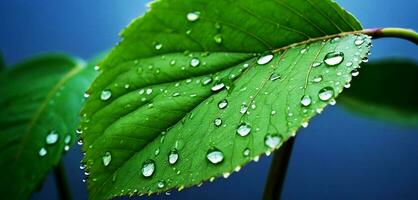 AI generated Close up macro photography of wet leaves in the rainy season. photo