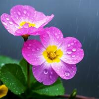 AI generated A primrose flower in the rain photo