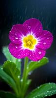 AI generated A primrose flower in the rain photo