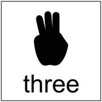 Hand sign. Black icon on white background. Isolated. Vector. silhouette of the number three sign. Design element silhouette of body part, part of the hand vector