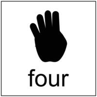 Vector illustration of a silhouette of a human hand on a white background. silhouette of the number four sign. Design element silhouette of body part, part of the hand