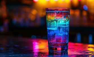 AI generated a drink sits on a dark background with a colorful straw, with an empty glass photo
