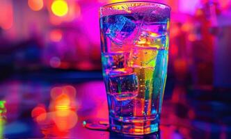 AI generated a drink sits on a dark background with a colorful straw, with an empty glass photo