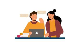 Office worker having discussion with colleague illustration vector