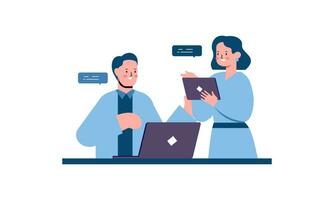 Office worker having discussion with colleague illustration vector