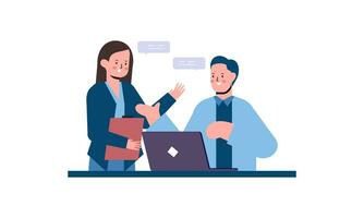 Office worker having discussion with colleague illustration vector