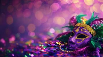 AI generated beautuful Mardi Gras Carnival background with copy space photo