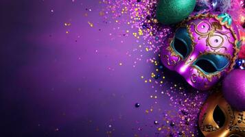 AI generated beautuful Mardi Gras Carnival background with copy space photo