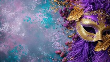 AI generated beautuful Mardi Gras Carnival background with copy space photo