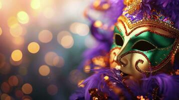 AI generated beautuful Mardi Gras Carnival background with copy space photo