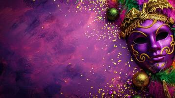 AI generated beautuful Mardi Gras Carnival background with copy space photo