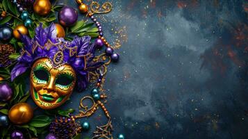 AI generated beautuful Mardi Gras Carnival background with copy space photo