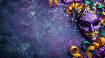 AI generated beautuful Mardi Gras Carnival background with copy space photo