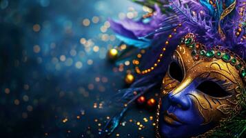 AI generated beautuful Mardi Gras Carnival background with copy space photo