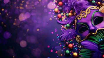 AI generated beautuful Mardi Gras Carnival background with copy space photo