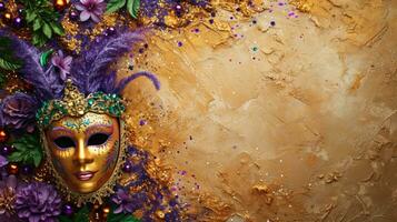 AI generated beautuful Mardi Gras Carnival background with copy space photo