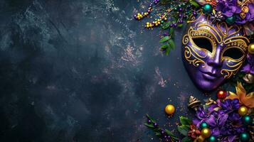 AI generated beautuful Mardi Gras Carnival background with copy space photo