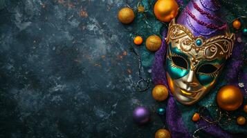 AI generated beautuful Mardi Gras Carnival background with copy space photo