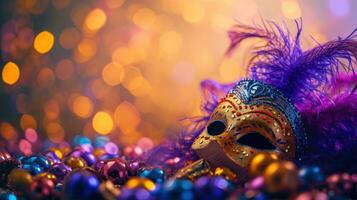 AI generated beautuful Mardi Gras Carnival background with copy space photo