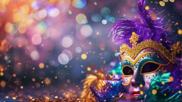 AI generated beautuful Mardi Gras Carnival background with copy space photo