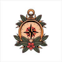 vintage compass tattoo vector design