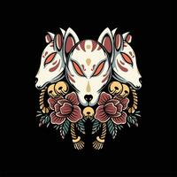 kitsune tatuaje ilustración vector diseño