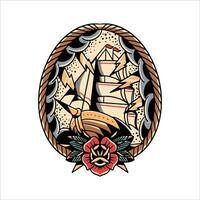 ship tattoo illustration vector design