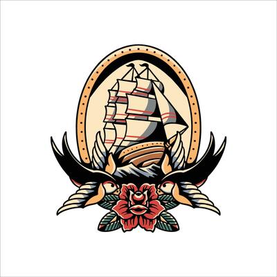 ship tattoo illustration vector design