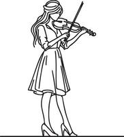 mujer jugar violín línea dibujo. vector