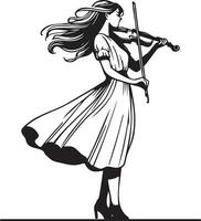 Woman Play Violin Line Drawing. vector