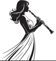 mujer jugar clarinete línea dibujo. vector