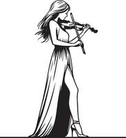 Woman Play Violin Line Drawing. vector