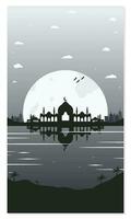 Mosque Silhouette Backgrounds with Urban Buildings and Full Moon in the Background vector