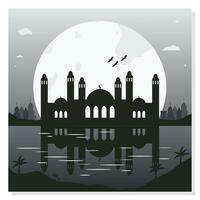 Mosque Silhouette Backgrounds with Urban Buildings and Full Moon in the Background vector