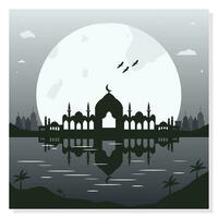 Mosque Silhouette Backgrounds with Urban Buildings and Full Moon in the Background vector