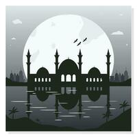 Mosque Silhouette Backgrounds with Urban Buildings and Full Moon in the Background vector