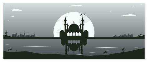 Mosque Silhouette Backgrounds with Urban Buildings and Full Moon in the Background vector