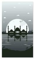 Mosque Silhouette Backgrounds with Urban Buildings and Full Moon in the Background vector