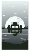 Mosque Silhouette Backgrounds with Urban Buildings and Full Moon in the Background vector