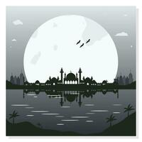 Mosque Silhouette Backgrounds with Urban Buildings and Full Moon in the Background vector