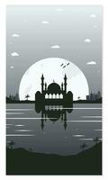 Mosque Silhouette Backgrounds with Urban Buildings and Full Moon in the Background vector