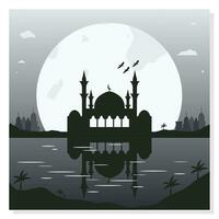 Mosque Silhouette Backgrounds with Urban Buildings and Full Moon in the Background vector