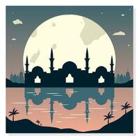 Mosque Silhouettes with Urban Buildings and Sunset Background vector