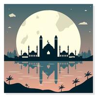 Mosque Silhouettes with Urban Buildings and Sunset Background vector