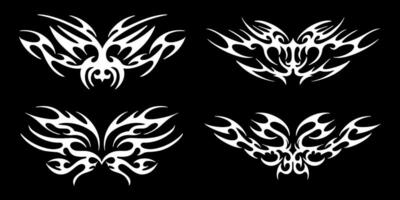 Set of elements in the neotribal style. Abstract ethnic shapes in gothic style. Cyber sigilism for streetwear, merch, t shirt. Vector illustration