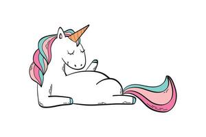 Cute hand drawn relaxing unicorn for nursery prints, funny stickers, posters, cards, sublimation, etc. EPS 10 vector