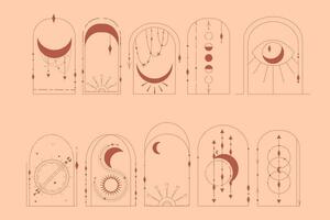 bohemio arco terracota conjunto esotérico diseño. celestial marco línea con Luna y estrella. mínimo celestial geometría marco. boho vector ilustración. esotérico magia elementos.