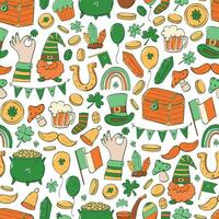 St Patrick's day seamless pattern with doodles for wallpaper, scrapbooking, stationary, textile prints, packaging, wrapping paper, backgrounds, etc. EPS 10 vector