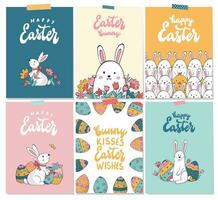 Easter greeting cards, posters, prints, banners collection decorated with lettering quotes and doodles. EPS 10 vector